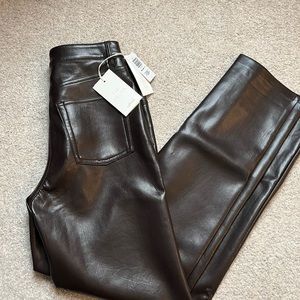 Aritzia Melina High Rise Straight Leg Brown Vegan Leather Pant